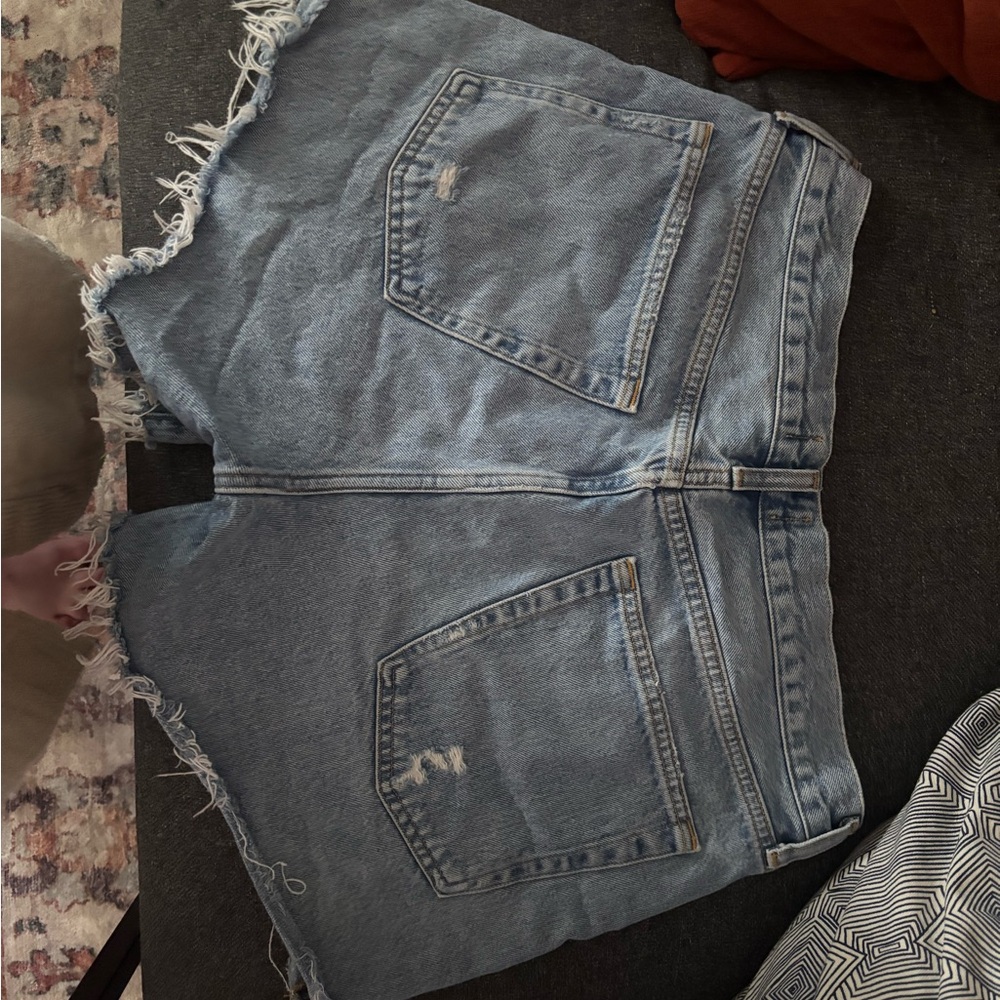 Agolde Light Blue Distressed Jean Shorts - Picture 2 of 3